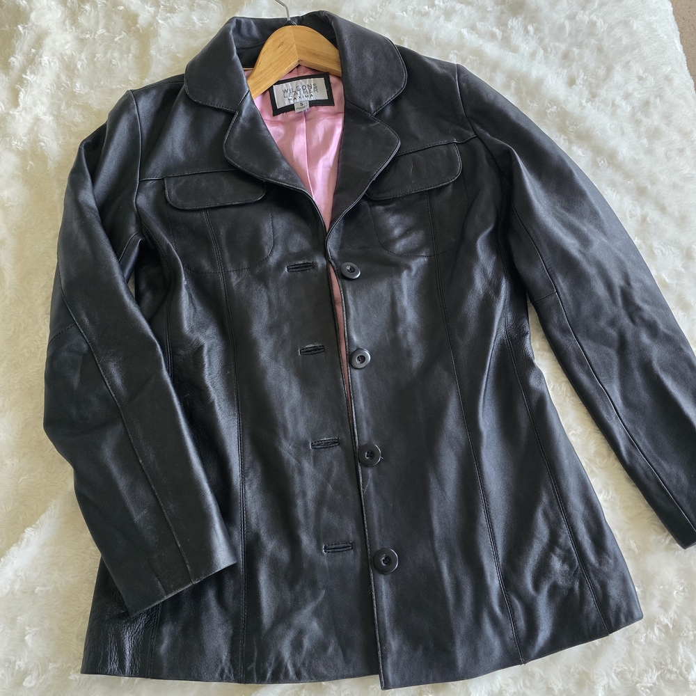 Wilson Black Leather Jacket with Pink Lining